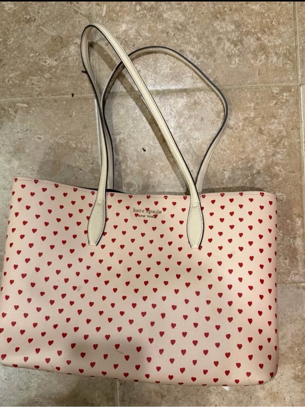 kate spade Cream Tote with Red Heart Print